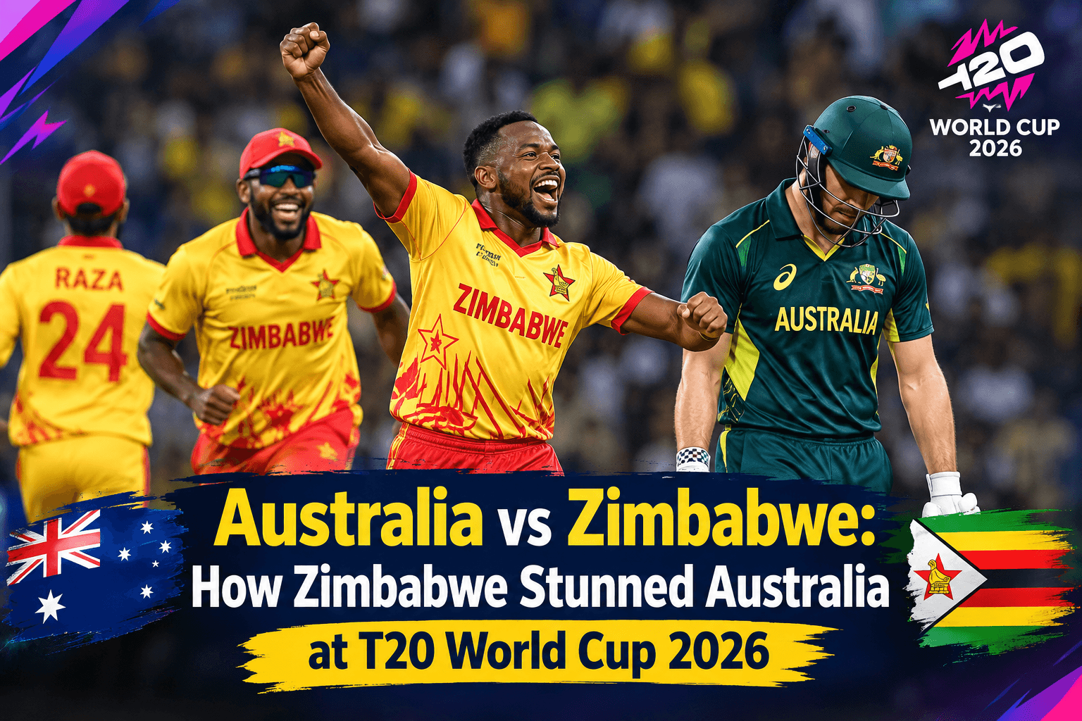 Australia vs Zimbabwe T20 World Cup 2026 match action in Colombo