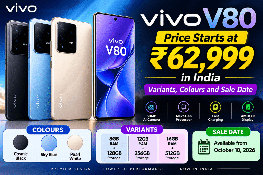 Vivo V80 Price Starts at ₹62,999 in India: Variants, Colours and Sale Date