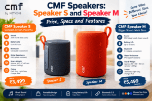 CMF speakers Speaker S and Speaker M in white, dark grey, orange and turquoise