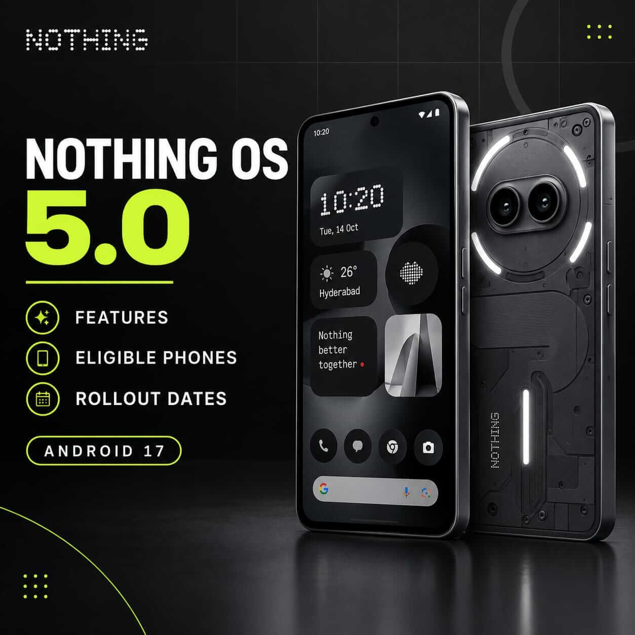 Nothing OS 5.0 home screen on a Nothing Phone (3)