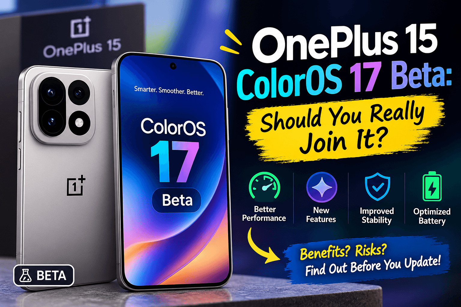 OnePlus 15 phone showing the ColorOS 17 beta, ahead of the India open beta