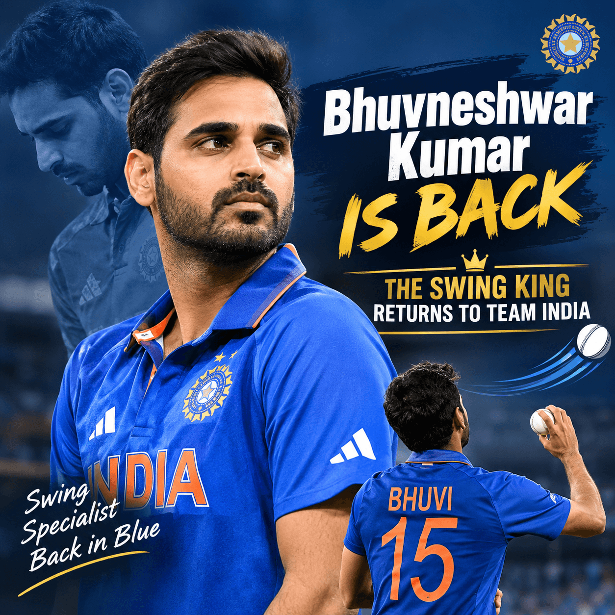 Bhuvneshwar Kumar bowling for India in a T20I